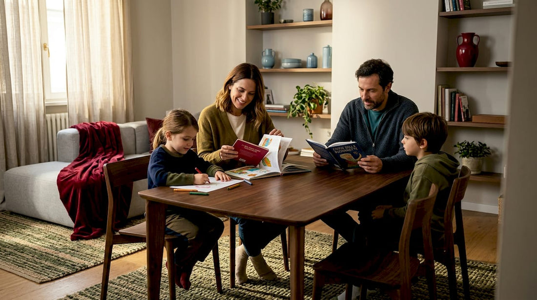 Una famiglia che vive e si gode il comfort di un soggiorno modulare in un appartamento moderno del 2026.
