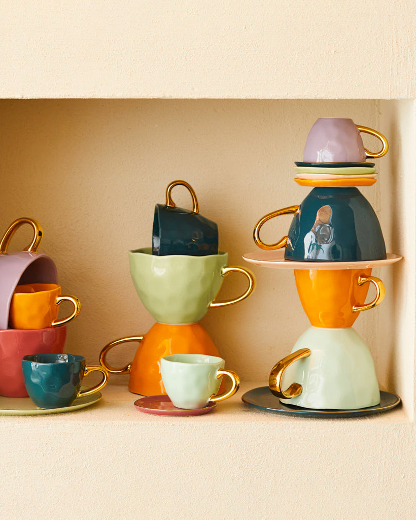 Good morning - Set 4 tazze da Tè blu verde