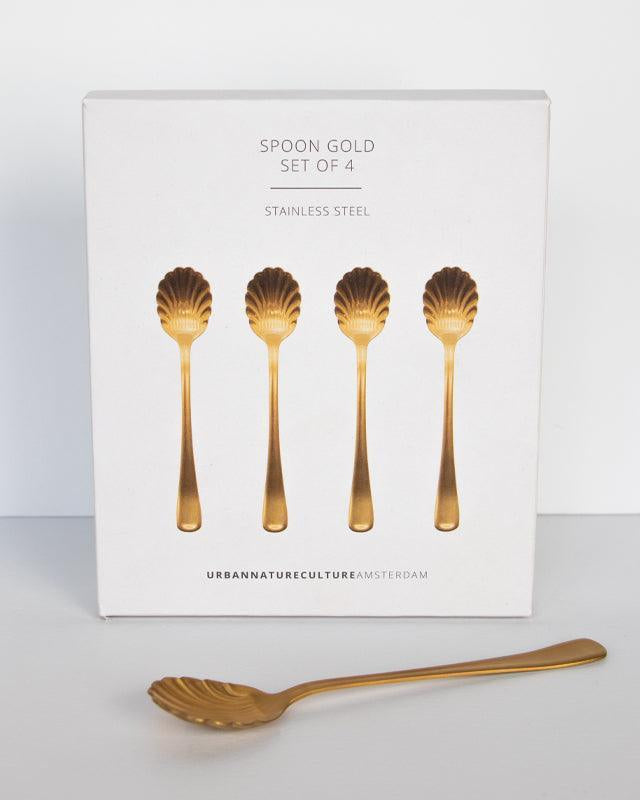 Oro -  Set di 4 cucchiaini dorati, con confezione regalo