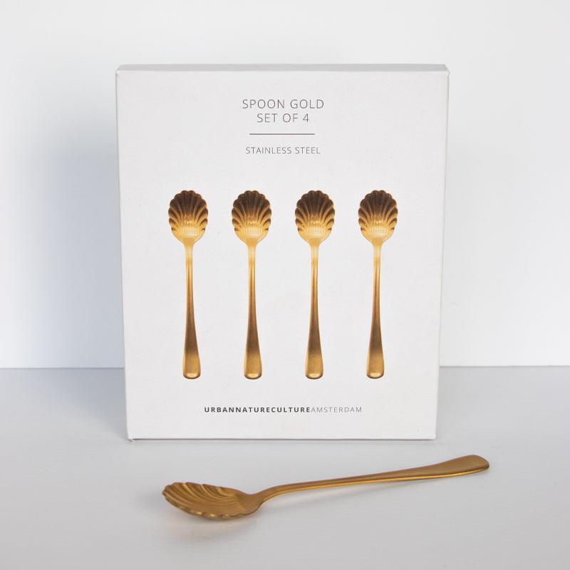 Oro -  Set di 4 cucchiaini dorati, con confezione regalo