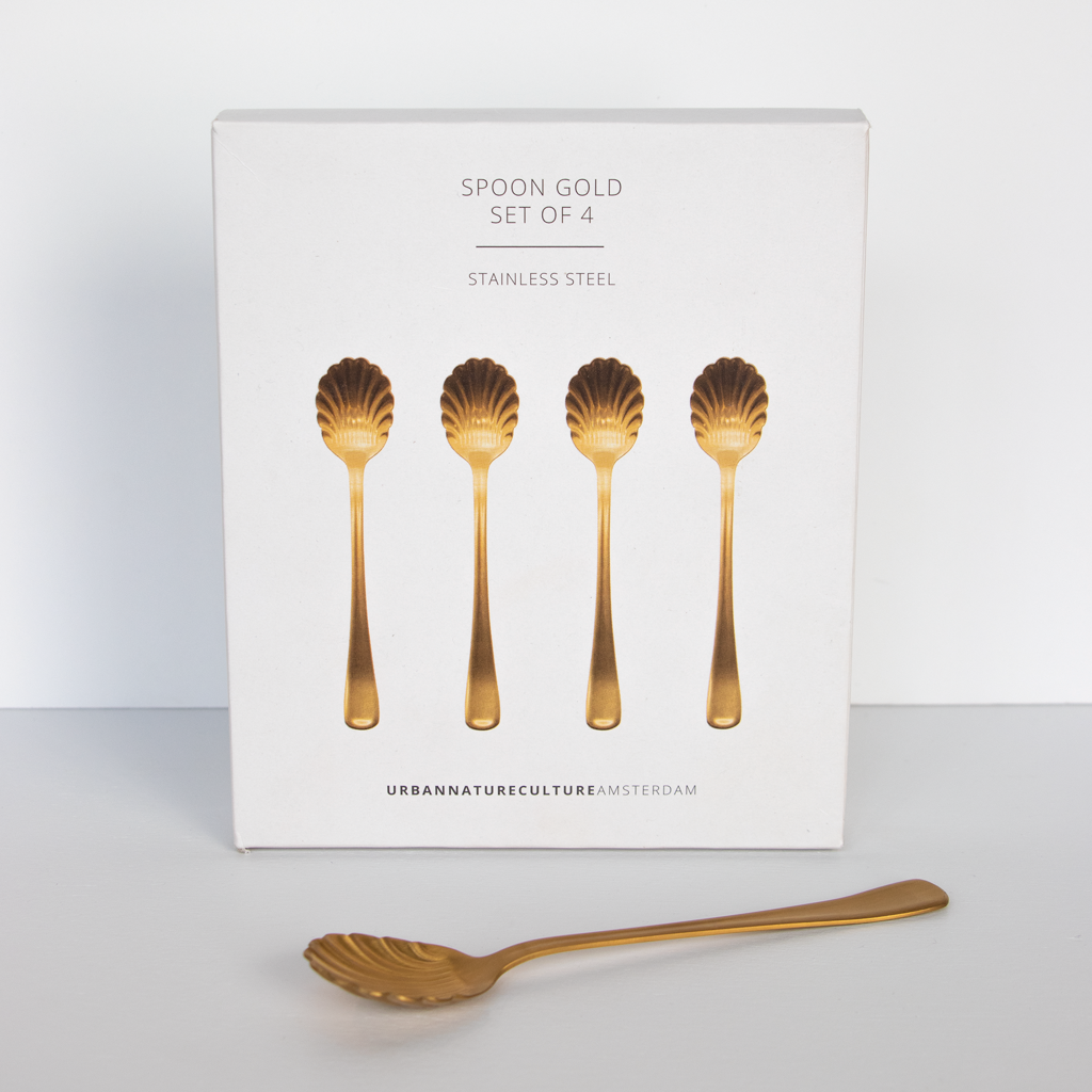 Oro -  Set di 4 cucchiaini dorati, con confezione regalo