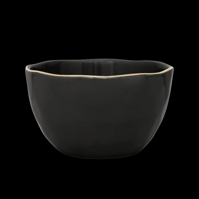 Good Morning - Set 4 Ciotole in ceramica nere con bordo dorato,  Ø14 cm
