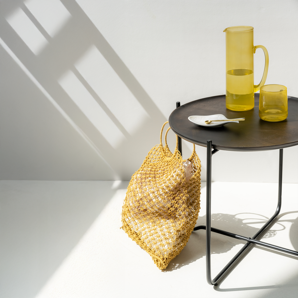 Fez S - Tavolino con vassoio da portata in legno e acciaio