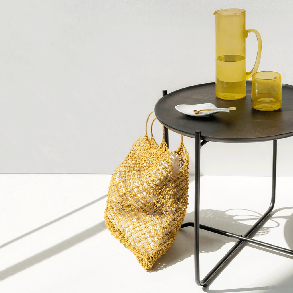 Fez S - Tavolino con vassoio da portata in legno e acciaio