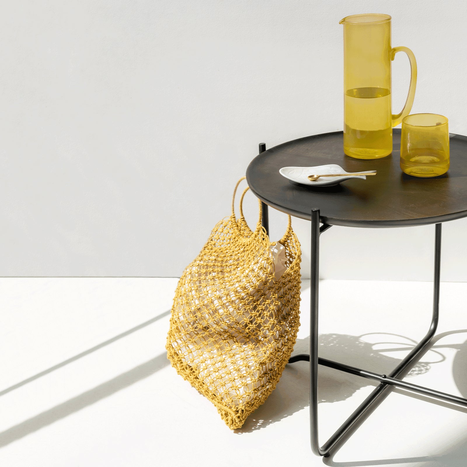 Fez S - Tavolino con vassoio da portata in legno e acciaio