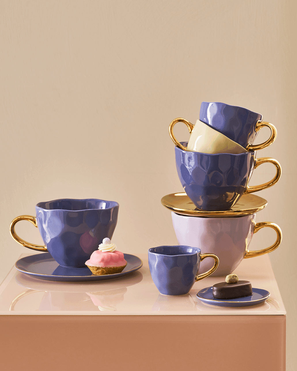 Good Morning - Set 4 piattini per tazza da caffè lilla, Ø9 cm