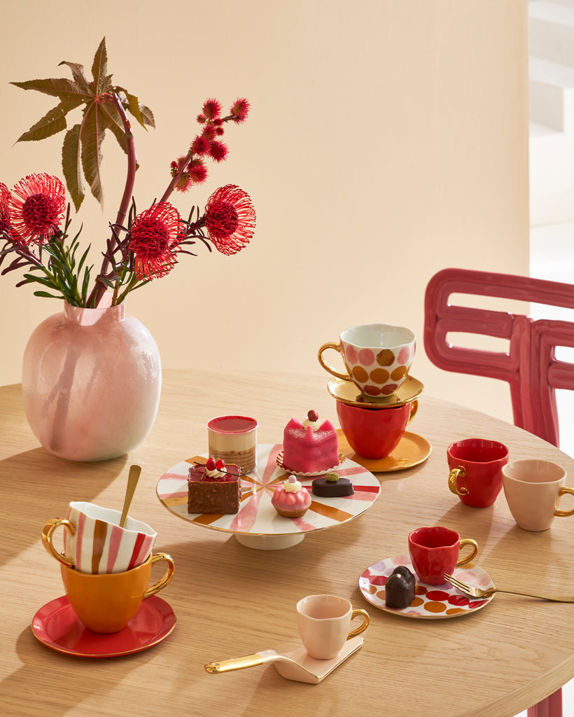 Good Morning - Paletta per torta in ceramica bianca e dettagli oro