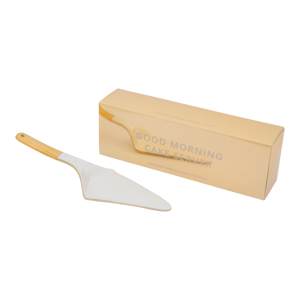 Good Morning - Paletta per torta in ceramica bianca e dettagli oro