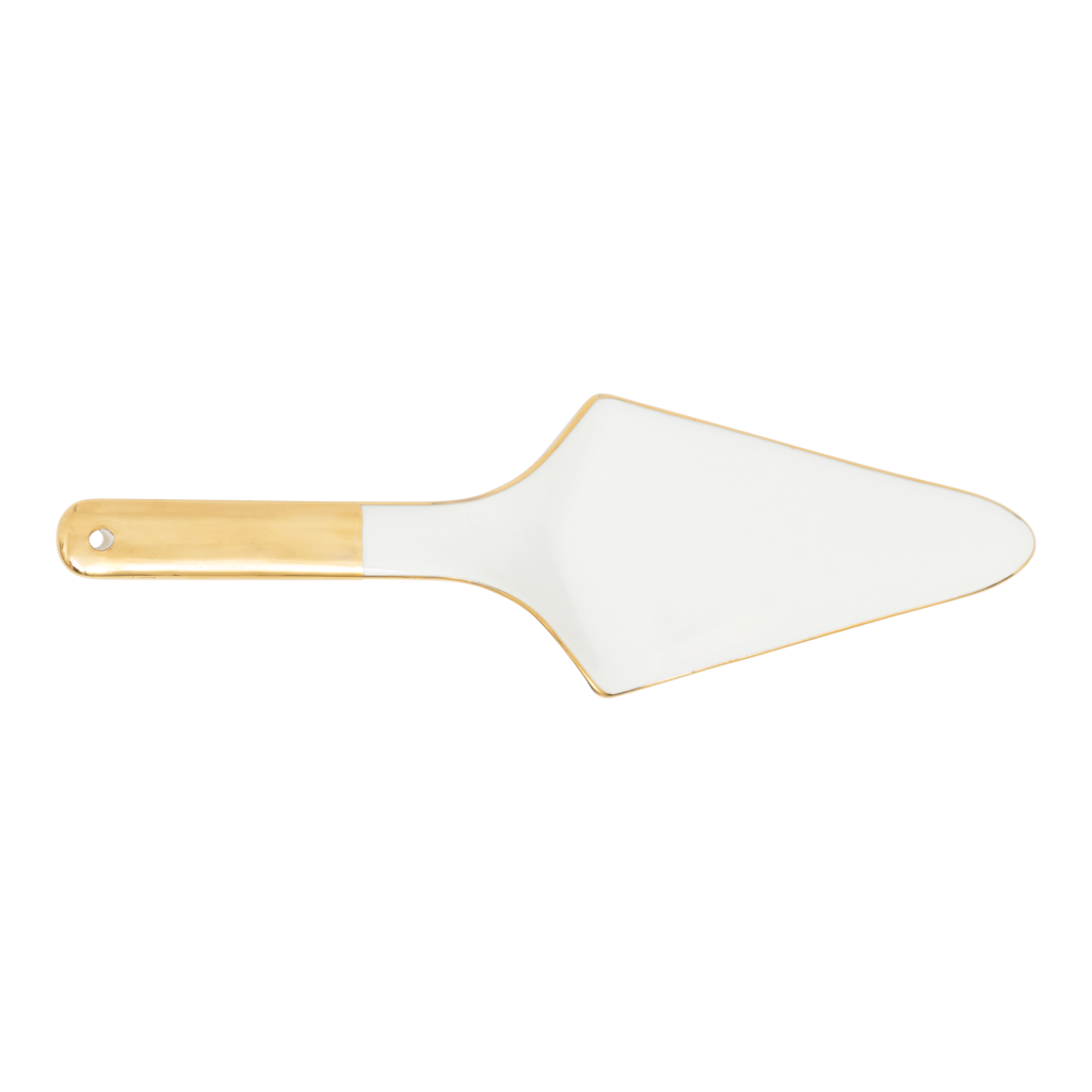 Good Morning - Paletta per torta in ceramica bianca e dettagli oro