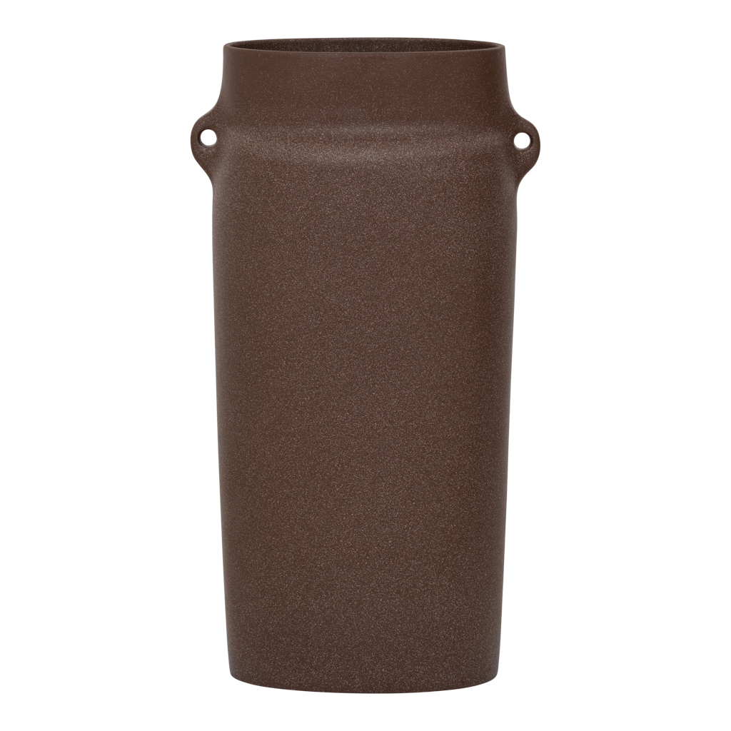 Oreille - Vaso alto con manici in ceramica marrone