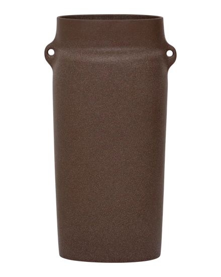 Oreille - Vaso alto con manici in ceramica marrone
