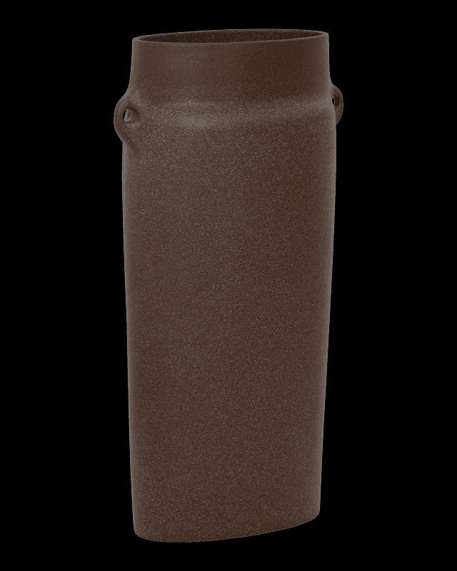 Oreille - Vaso alto con manici in ceramica marrone