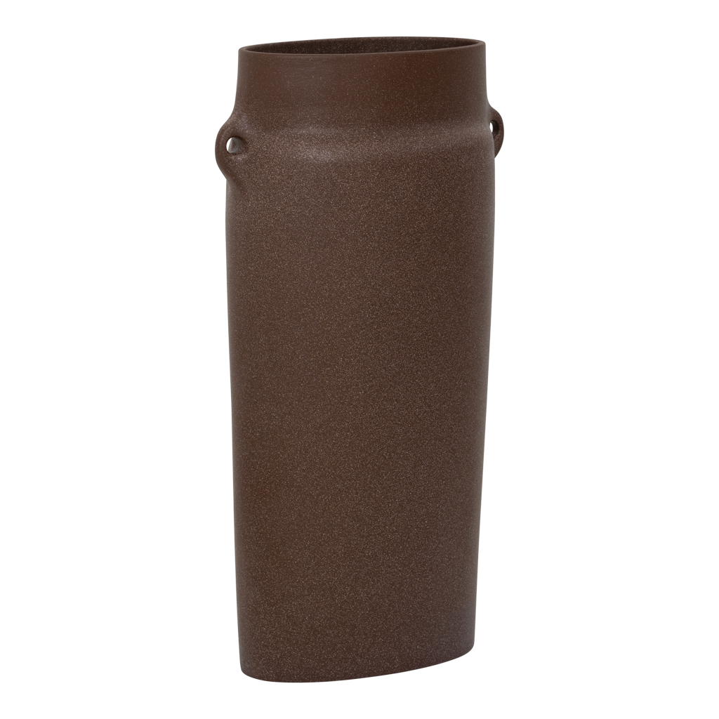 Oreille - Vaso alto con manici in ceramica marrone