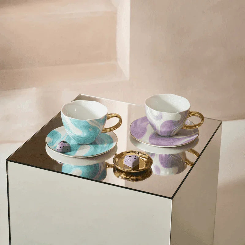 Good Morning - Tazza da tè fantasia viola, set 4 tazze