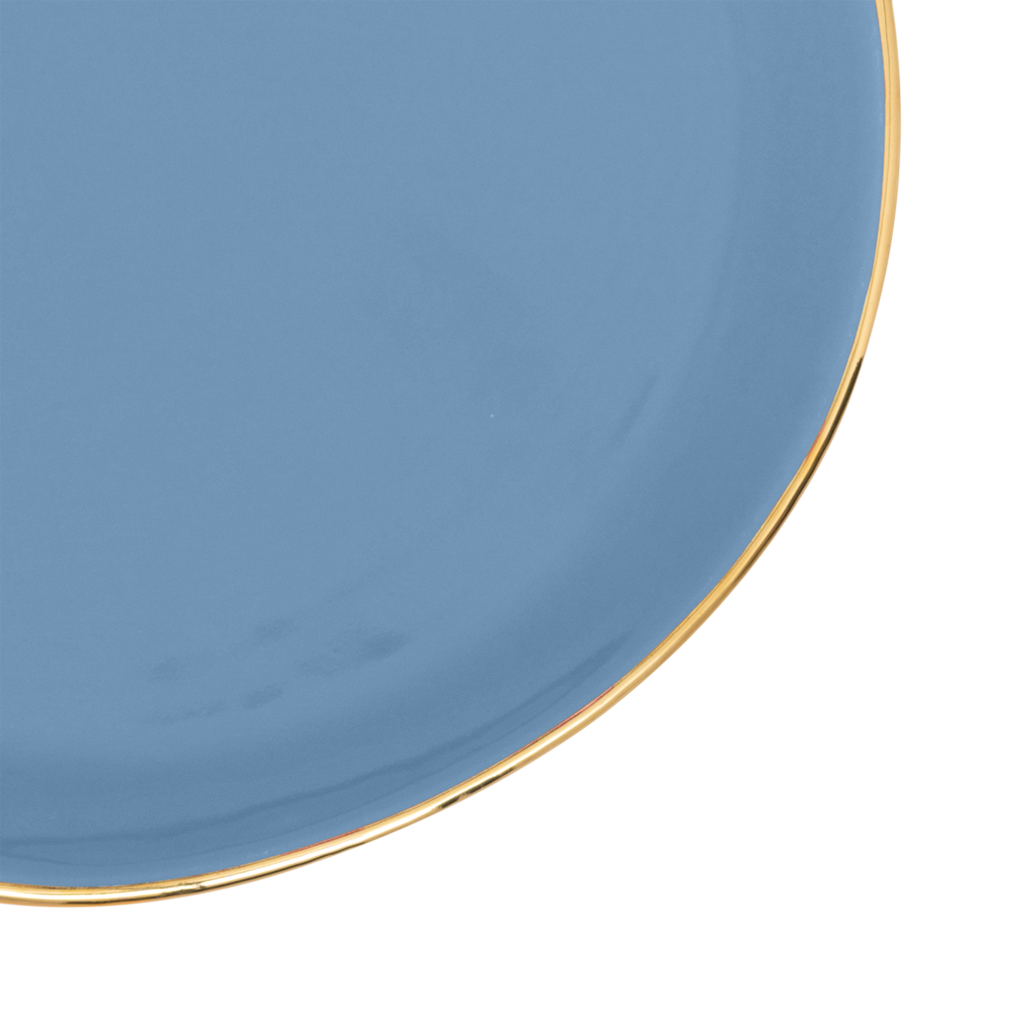 Good Morning - Set 4 piatti azzurri con bordo dorato, Ø17 cm