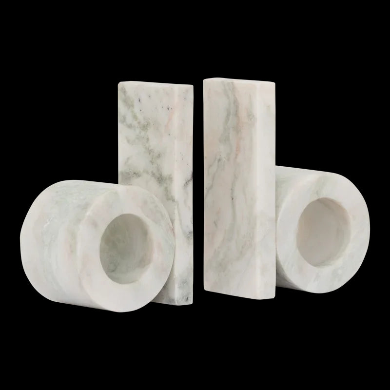 Orlin - coppia di fermalibri in marmo bianco