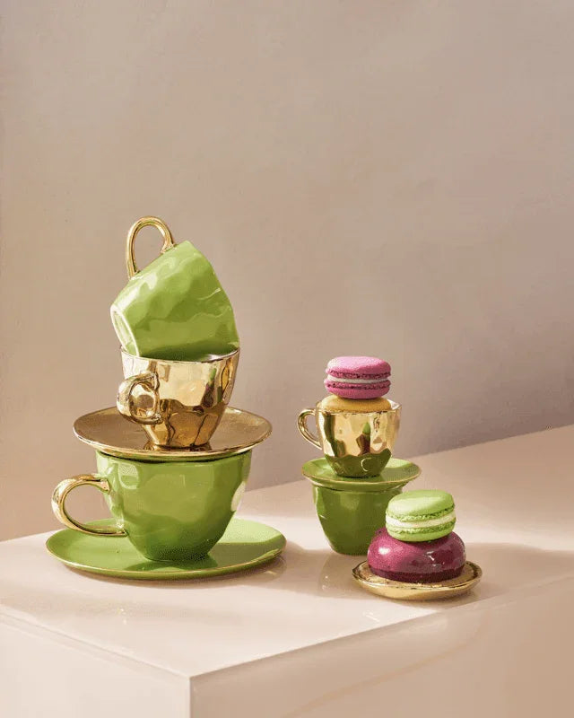 Good Morning - confezione regalo due tazze da tè verdi con piatto.