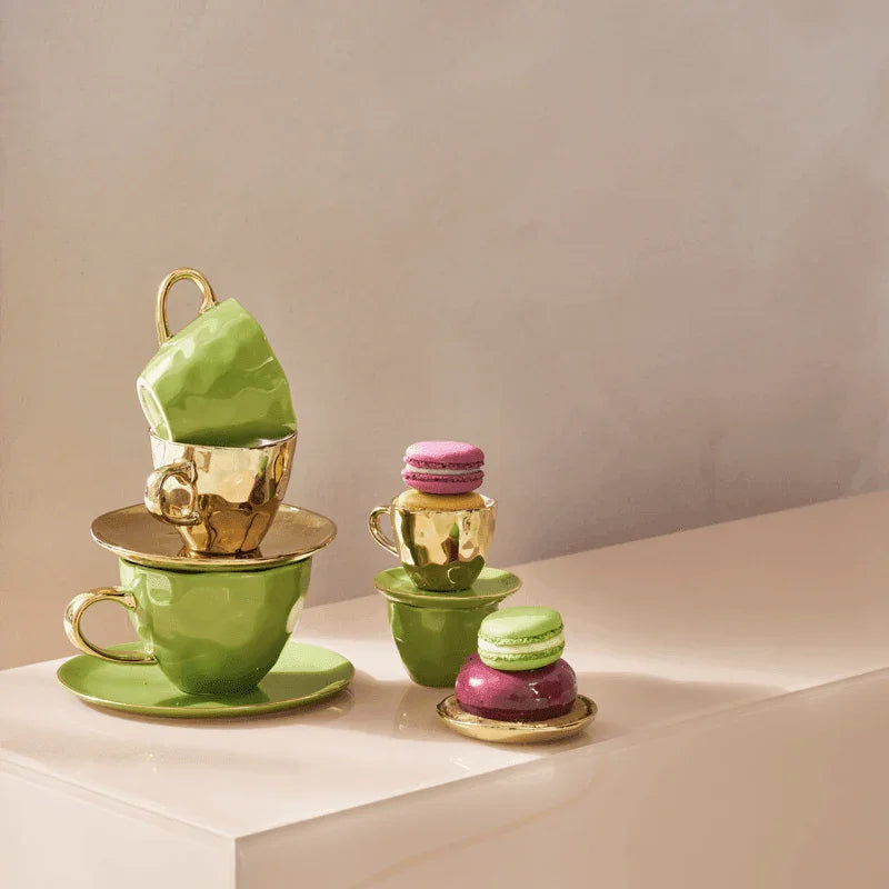 Good Morning - confezione regalo due tazze da tè verdi con piatto.