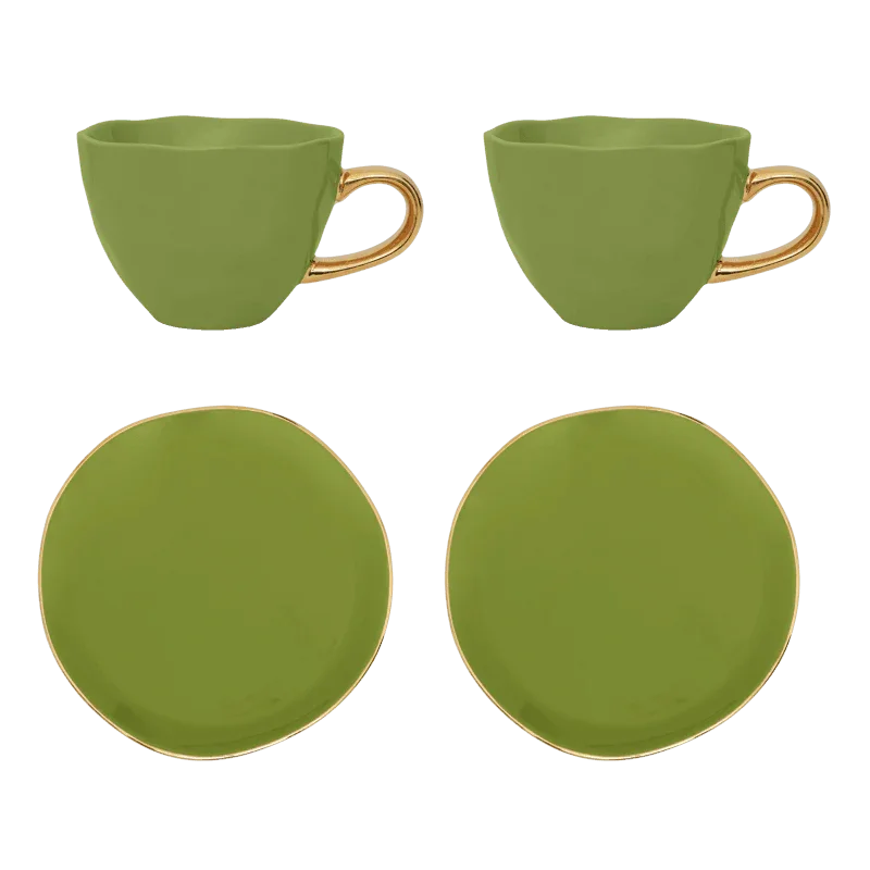 Good Morning - confezione regalo due tazze da tè verdi con piatto.