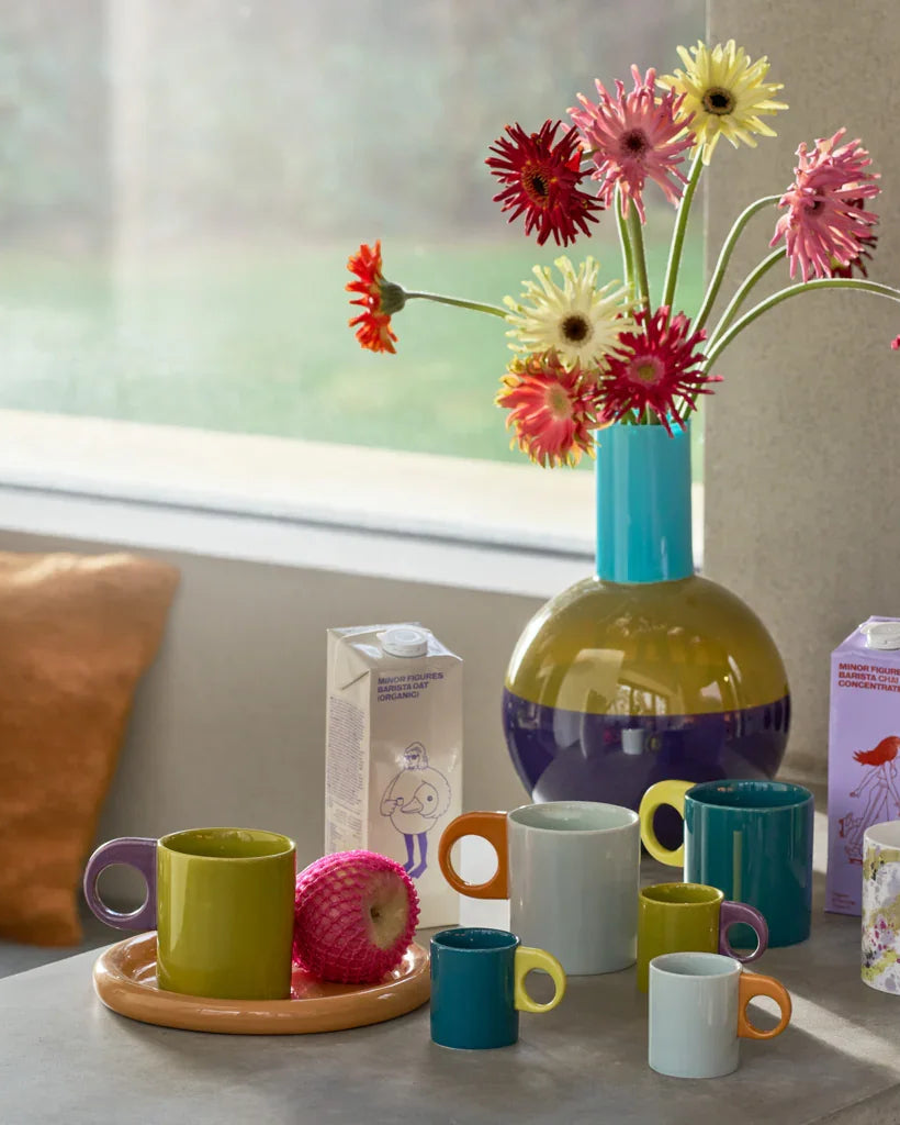 Nissa - Tazza in ceramica verde oliva e viola