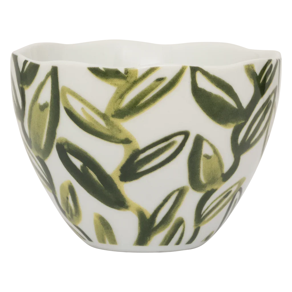 Good Morning - tazza decorata con foglie di tè verdi dipinte a mano