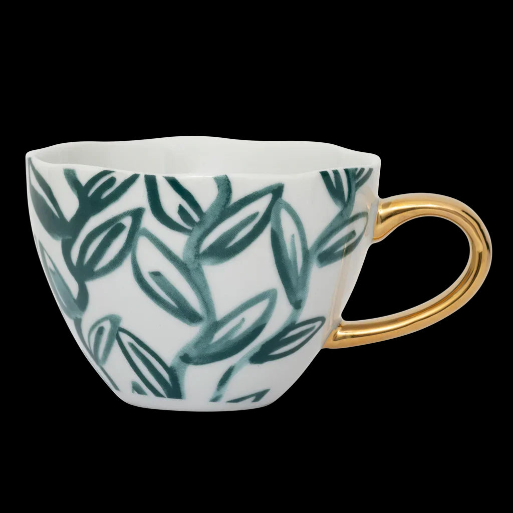 Good Morning - Tazza decorata con foglie di tè dipinte a mano