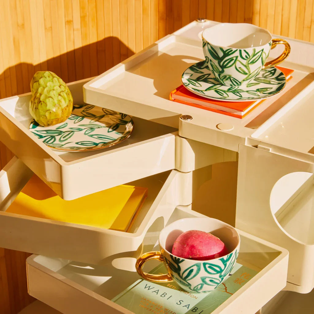 Good Morning - Tazza decorata con foglie di tè dipinte a mano