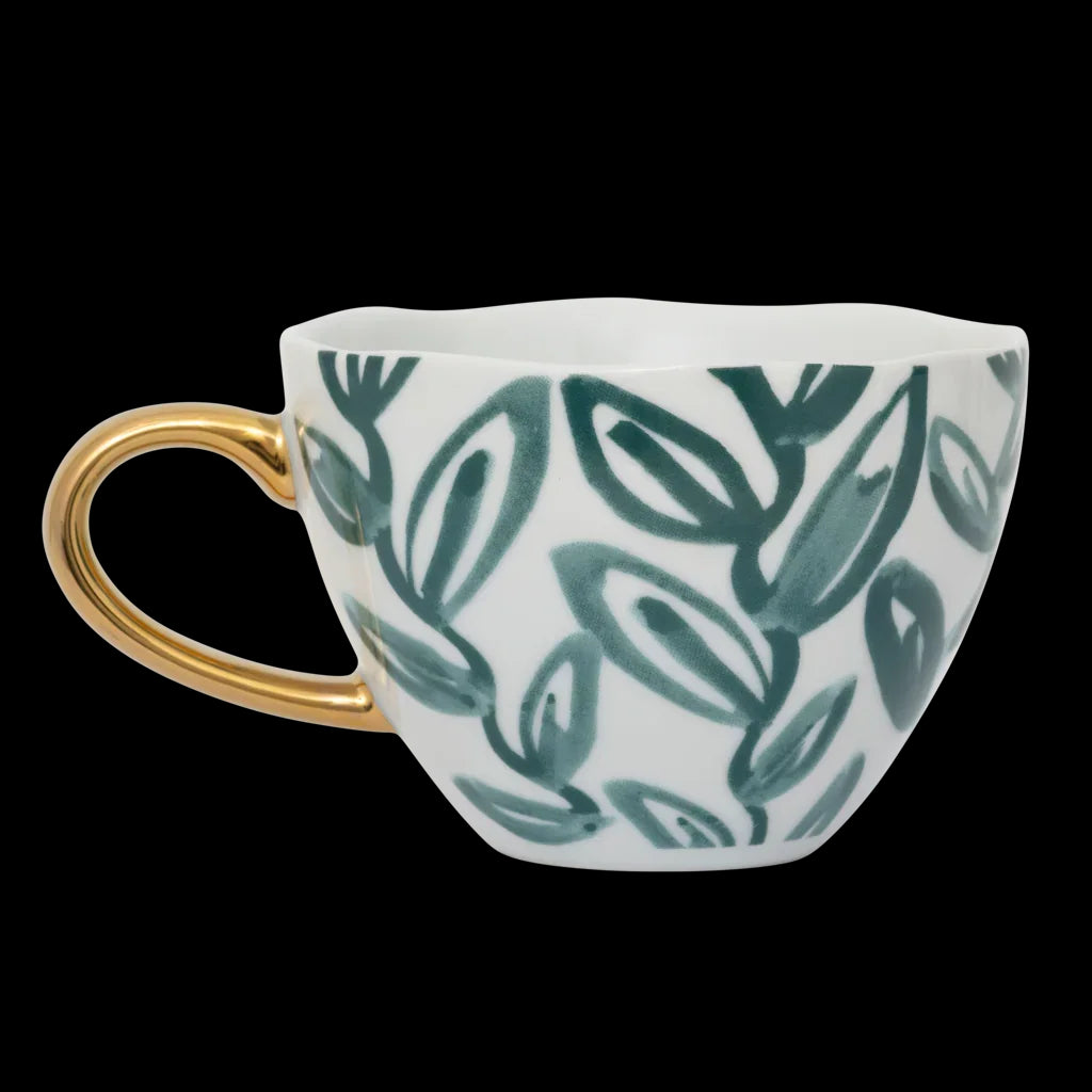 Good Morning - Tazza decorata con foglie di tè dipinte a mano