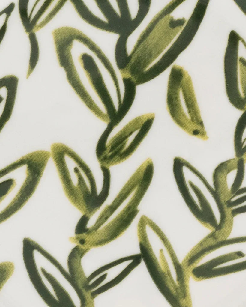 Good Morning - Piatto in ceramica con foglie verdi dipinte a mano, Ø17 cm