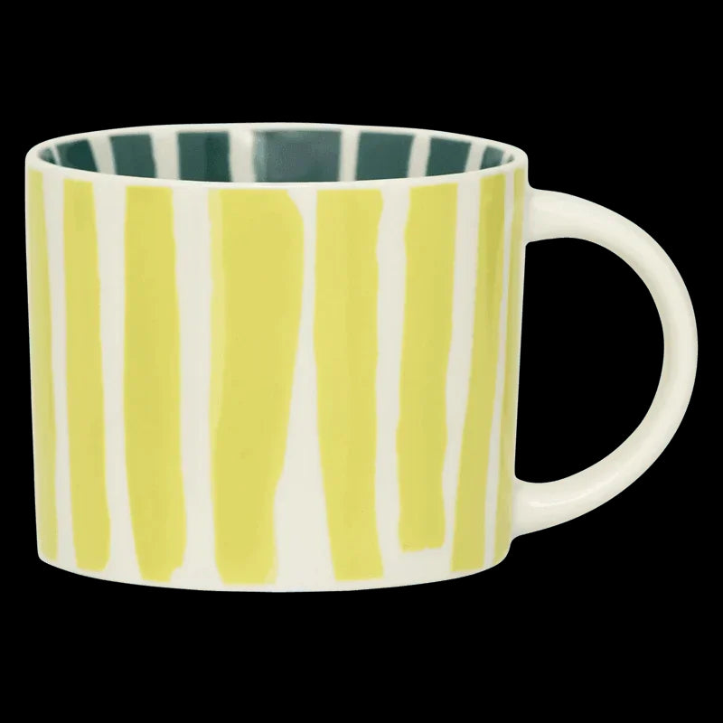LINDA -  Set di 4 tazze a righe stampate all'interno e all'esterno, giallo verde