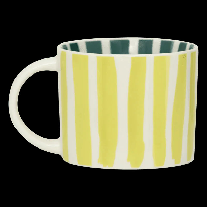 LINDA -  Set di 4 tazze a righe stampate all'interno e all'esterno, giallo verde