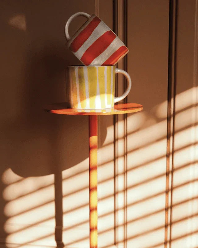 LINDA - Set 4 tazze a righe stampate all'interno e all'esterno rosso, giallo