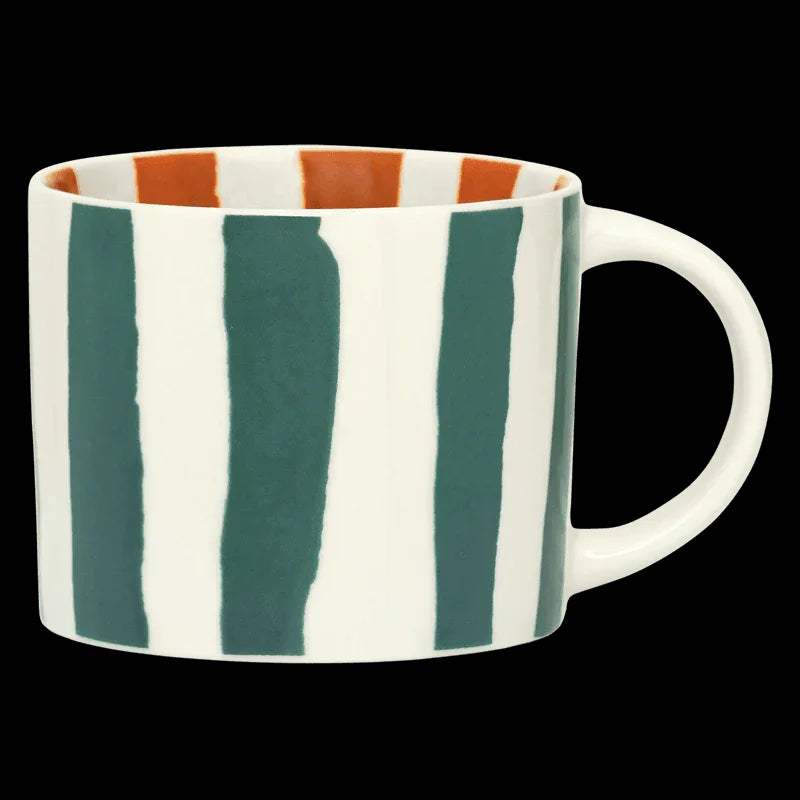 LINDA - Set 4 tazze a righe stampate all'interno e all'esterno verde, rosso