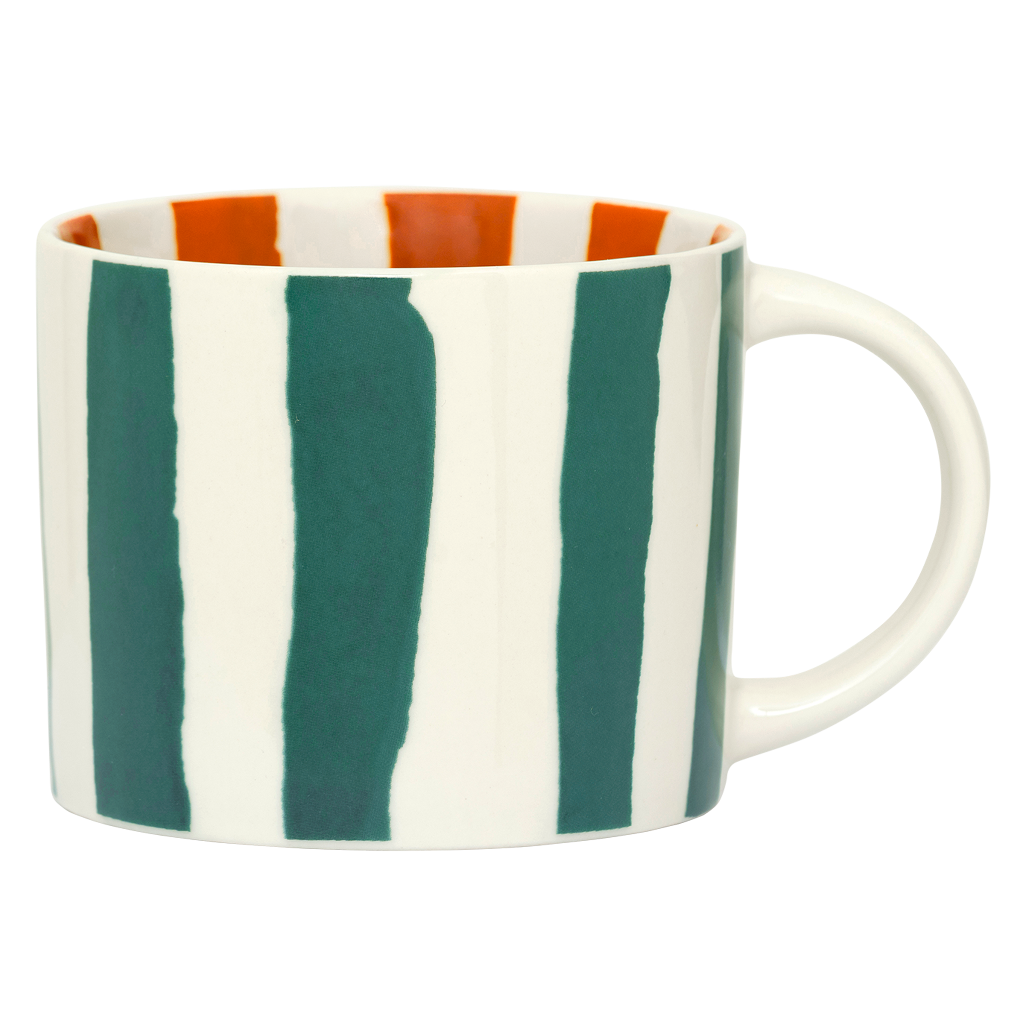 LINDA - Set 4 tazze a righe stampate all'interno e all'esterno verde, rosso