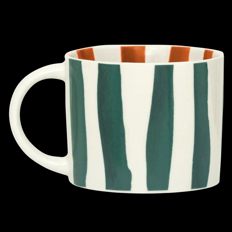 LINDA - Set 4 tazze a righe stampate all'interno e all'esterno verde, rosso