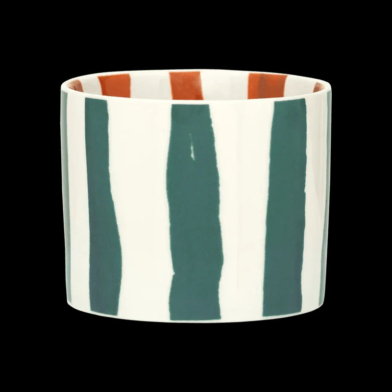 LINDA - Set 4 tazze a righe stampate all'interno e all'esterno verde, rosso