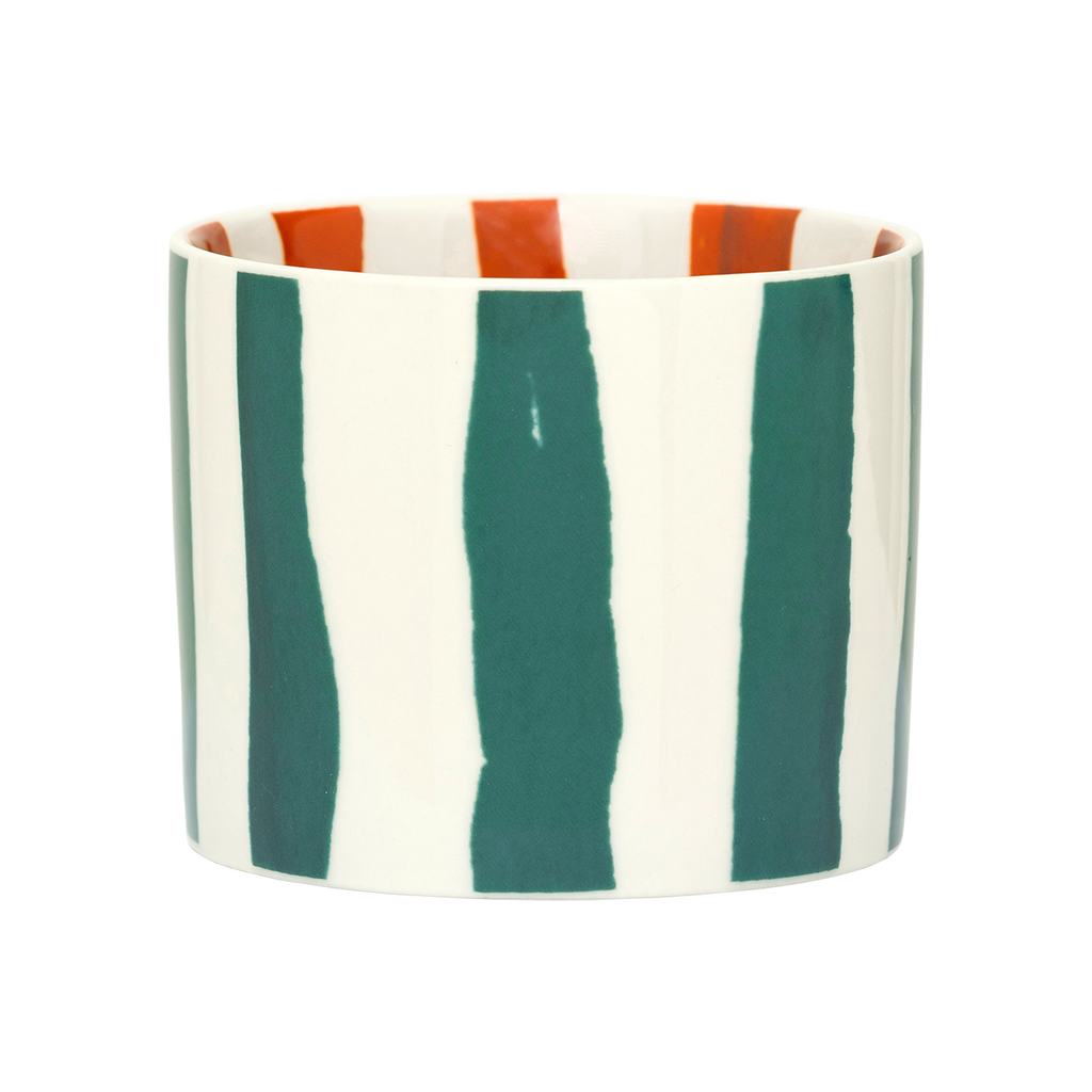 LINDA - Set 4 tazze a righe stampate all'interno e all'esterno verde, rosso