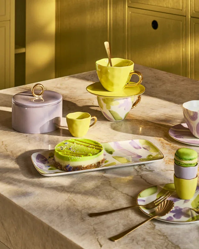 Good Morning - confezione regalo due tazze da tè verde lime con piatto