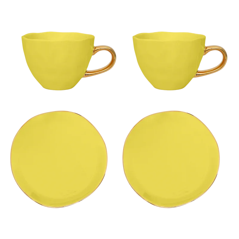 Good Morning - confezione regalo due tazze da tè verde lime con piatto