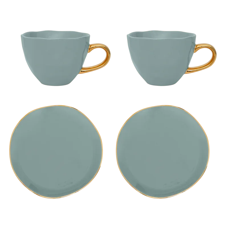 Good Morning - Confezione regalo due tazze da tè con piattino, azzurro