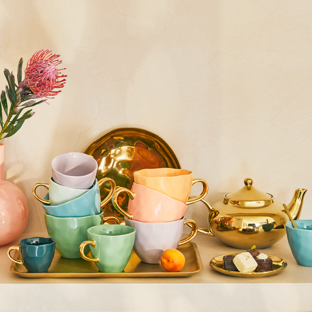 Good Morning - Confezione regalo due tazze da tè con piattino, azzurro