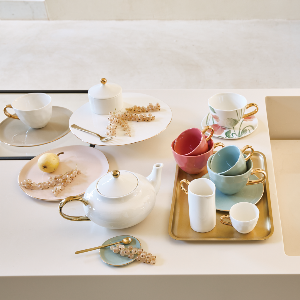 Good Morning - Confezione regalo due tazze da tè con piattino, azzurro