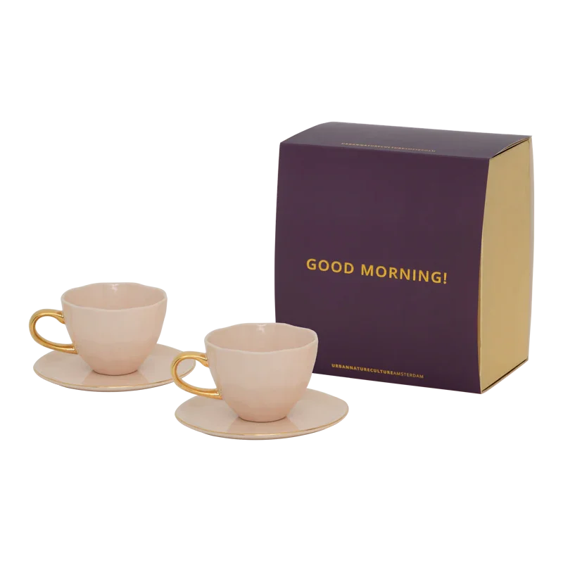 Good Morning - Confezione regalo due tazze da tè con piattino, rosa