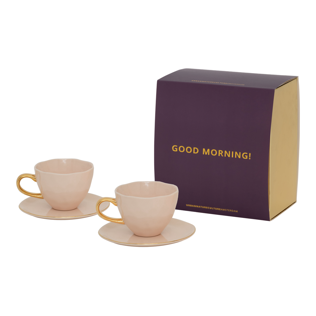 Good Morning - Confezione regalo due tazze da tè con piattino, rosa
