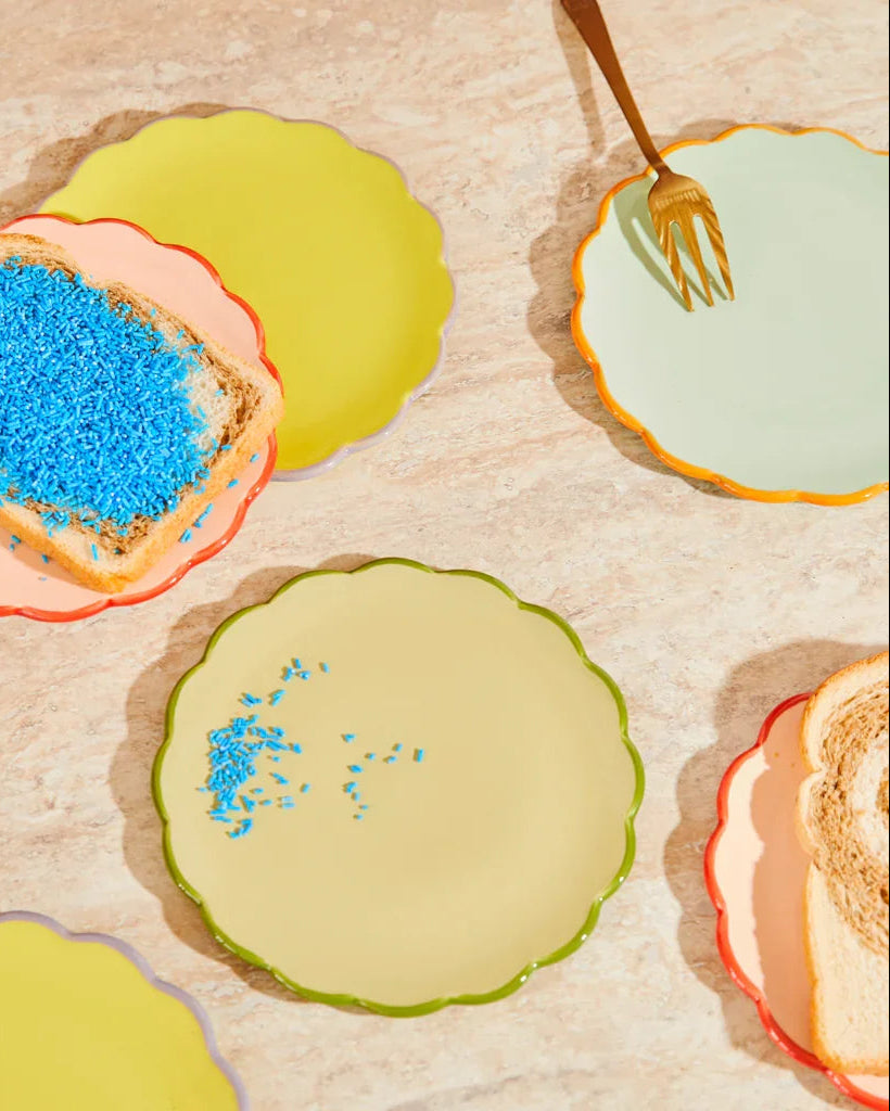 Good Morning - Piatto da dolce con bordo a fiore verde acqua