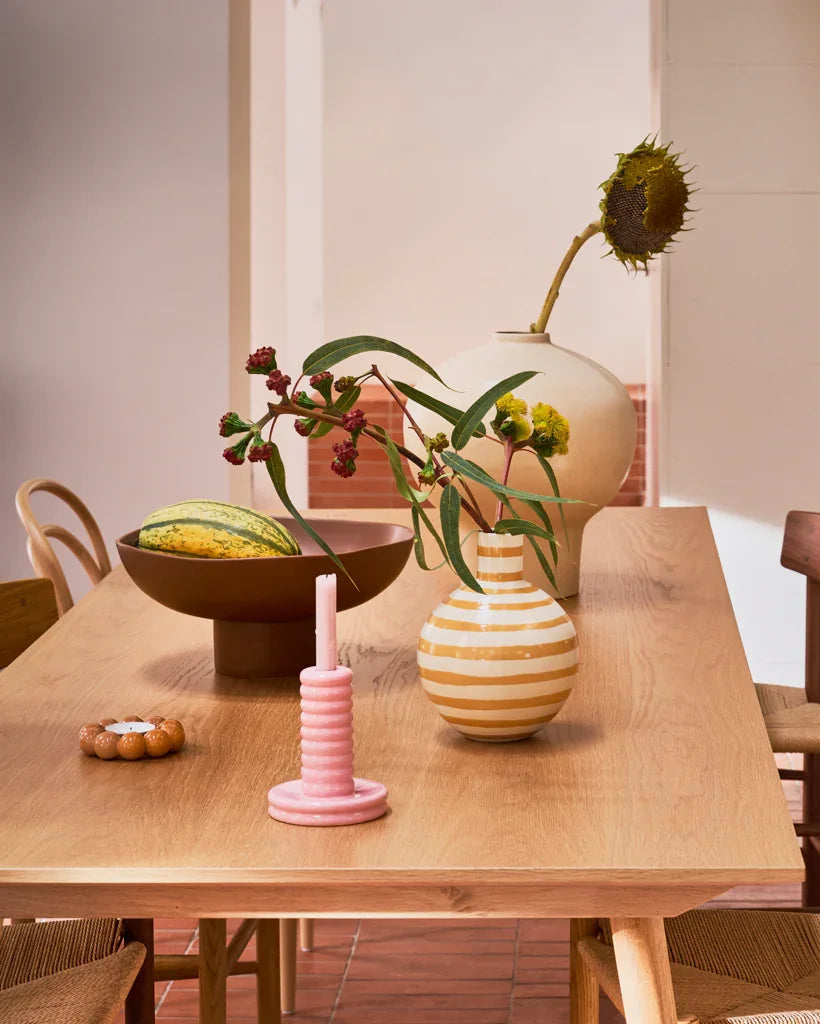 Amara - Vaso in ceramica a righe irregolari gialle