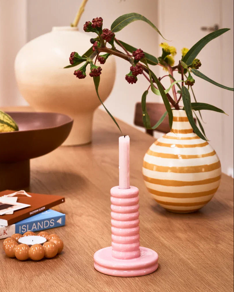 Amara - Vaso in ceramica a righe irregolari gialle