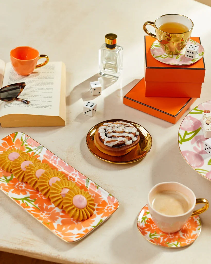 Good Morning -  piatto da torta, fiori arancioni