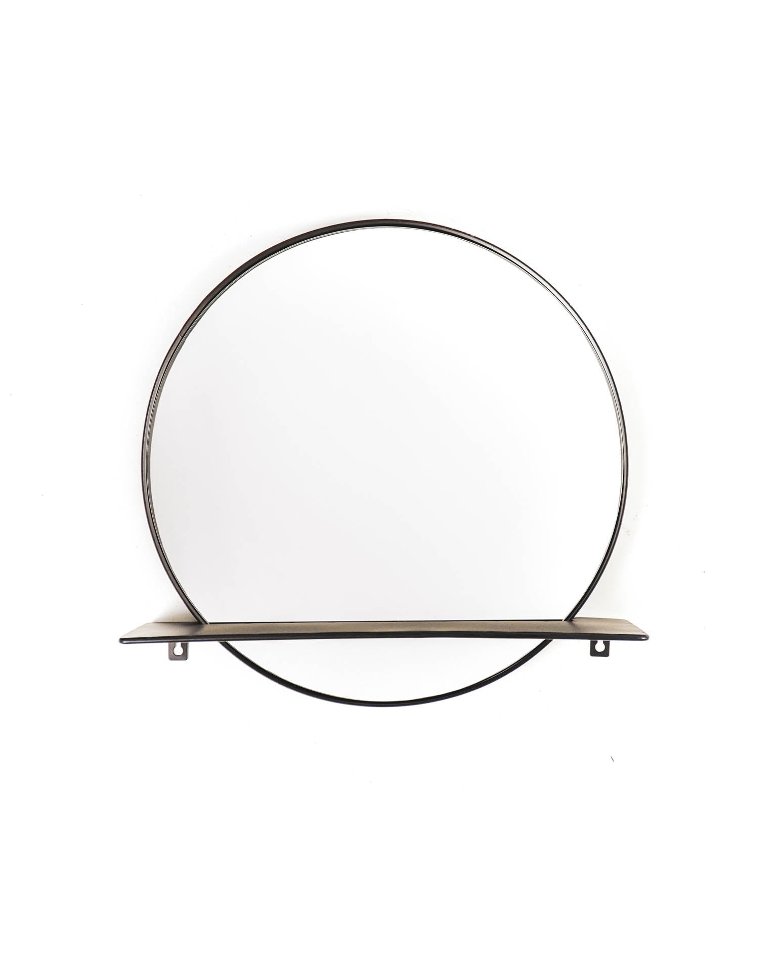Round - Specchio  rotondo con cornice in metallo e mensola, nero, Ø40cm