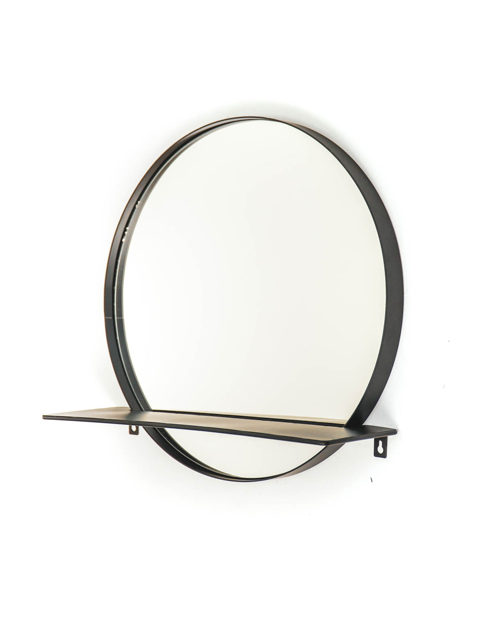 Round - Specchio  rotondo con cornice in metallo e mensola, nero, Ø40cm